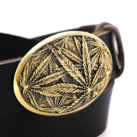 Leather belt with Hemp leaf solid brass belt buckle, Weed Leaf ganja Rasta solid brass buckle, Cannabis gift for men and women