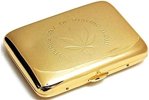 Marijuana Weed Leaf Premium Stainless Steel Engraved Gold Cigarette Case