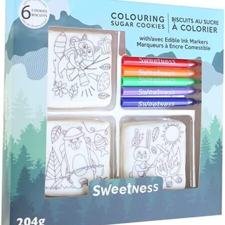 Sweetness Colouring Sugar Cookie Kit (Great Outdoors) | 6 Delicious Sugar Cookies & 5 Food Colouring Markers | Prep, Mess, and Chaos Free Cookie Decorating | 204g per kit